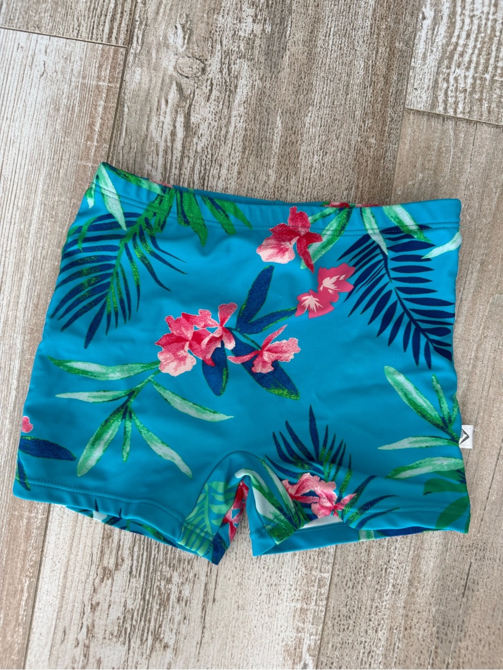 Girls Kanu Surf Kids Swim Shorts Turquoise with Pink Floral
